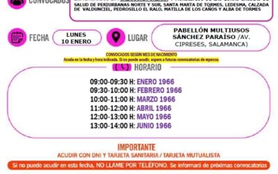 Dosis de recuerdo. Vacunación 3ª dosis para personas nacidas de julio a diciembre de 1966. 11 de enero de 2022