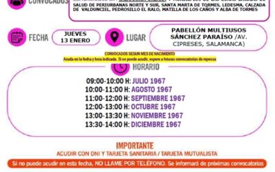 Dosis de recuerdo. Vacunación 3ª dosis para personas nacidas de julio a diciembre de 1967. 13 de enero de 2022