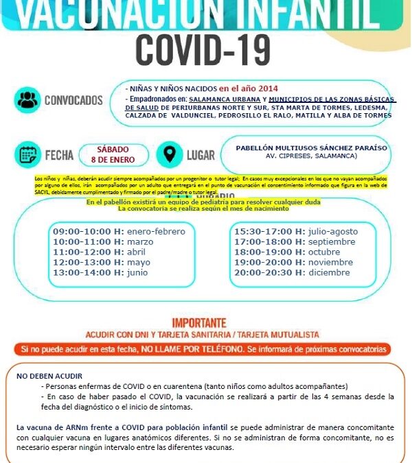 Vacunación infantil COVID-19. Niñas y niños nacidos en 2014. 08 de enero