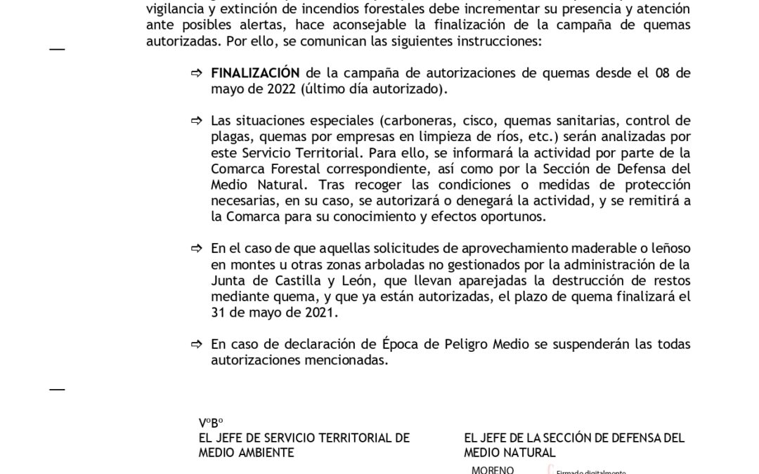 Finalización de campaña de quemas 2022