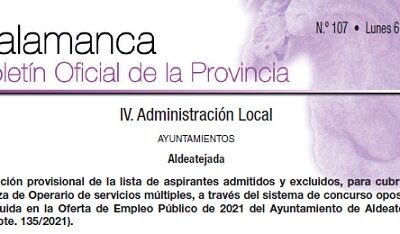 Aprobación provisional de la lista de aspirantes admitidos y excluidos, para cubrir una plaza de Operario de servicios múltiples