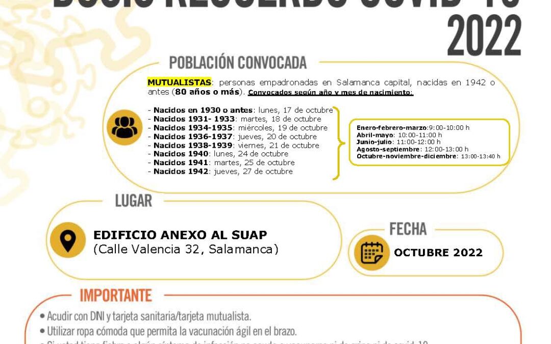 Mutualistas Salamanca dosis de recuerdo Covid 80 años o más – Octubre 2022