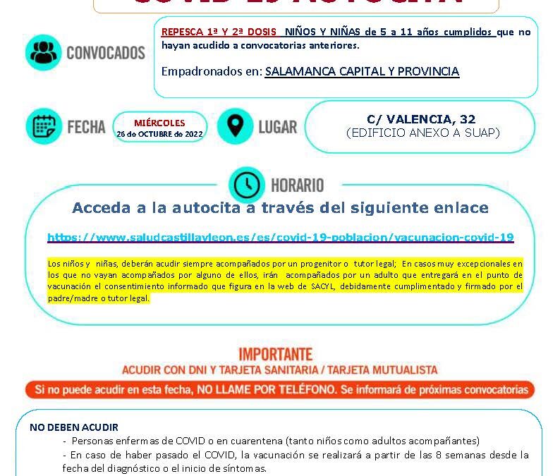 Repesca Vacunación Infantil Salamanca capital y provincia Octubre 2022