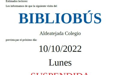 CANCELADO Bibliobús, 10 de octubre de 2022