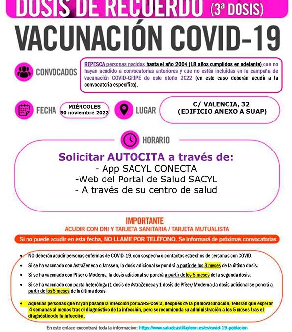 Dosis de recuerdo COVID personas nacidas hasta el año 2004