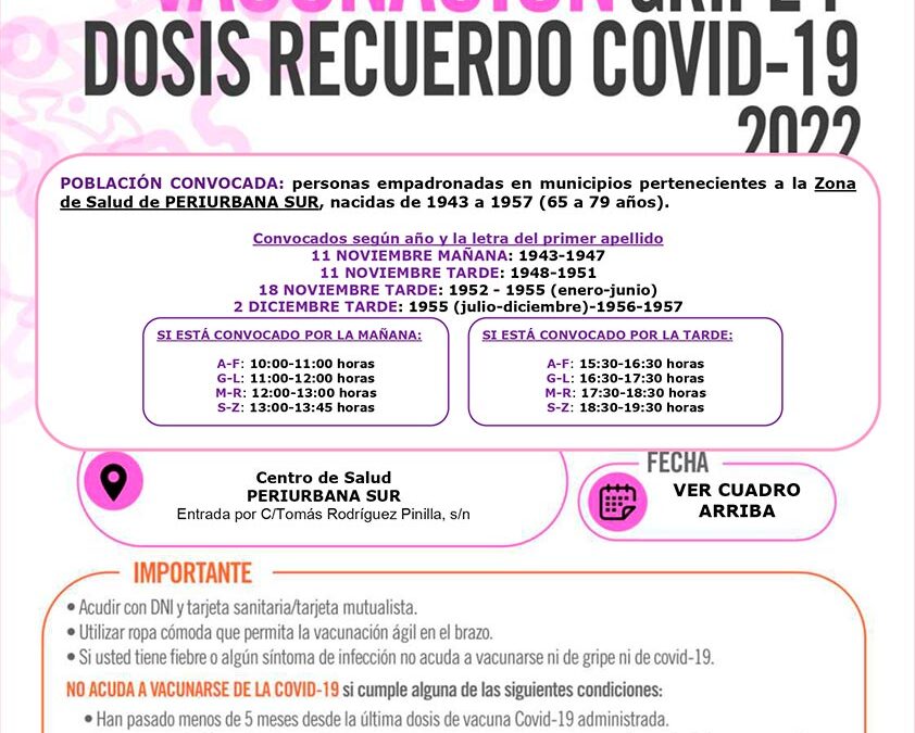 Vacunación Gripe+COVID personas nacidas de 1943 a 1957 (65 a 79 años)
