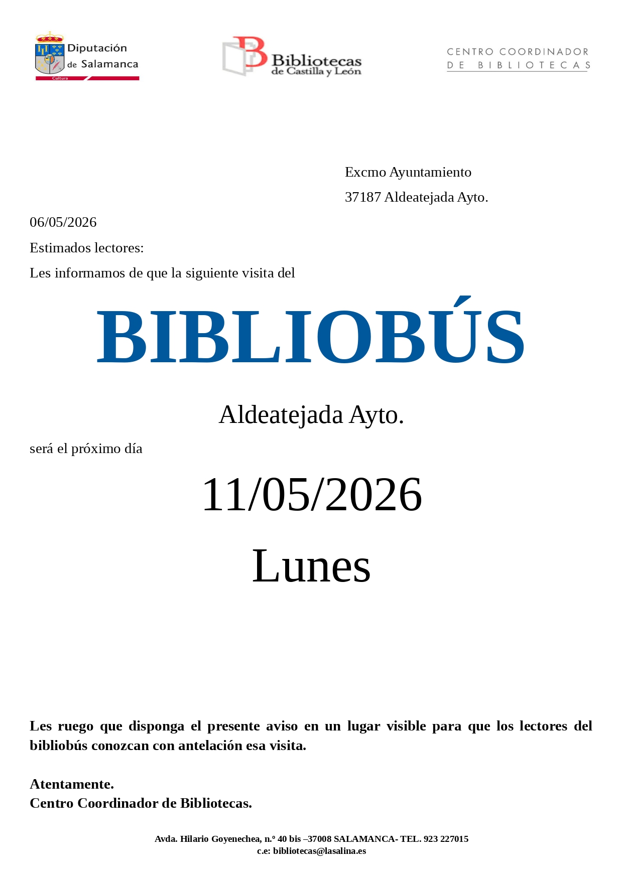 Bibliobús 11 de mayo 2026